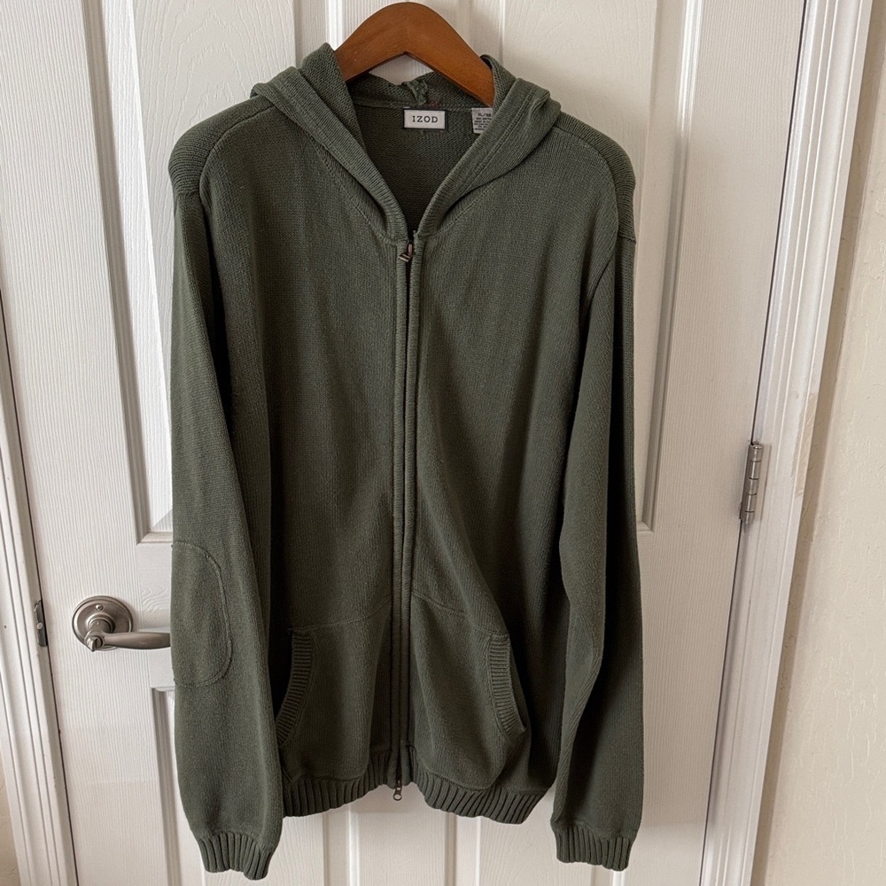 VTG Izod Men's Olive Zip-Up Hooded Sweater SZ XL